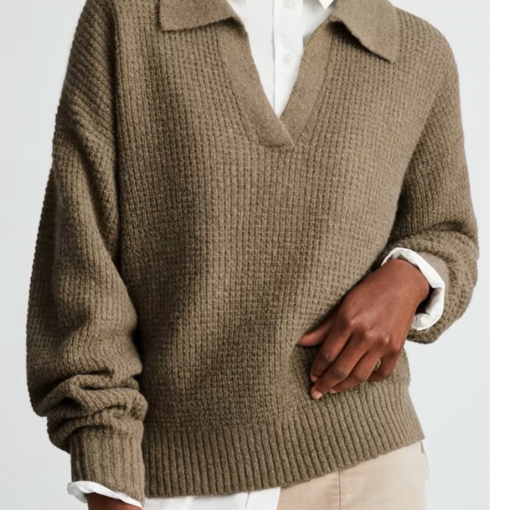 EVERLANE Alpaca Waffle Stitch Polo in Dark Weat